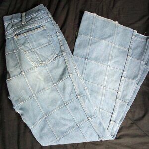 Vintage Brittania Patchwork Window Pane Denim Flare Bell Bottom Jeans